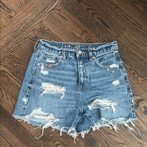 American Eagle Outfitters Blue Jean Shorts Distressed 4 high waisted Pride Love